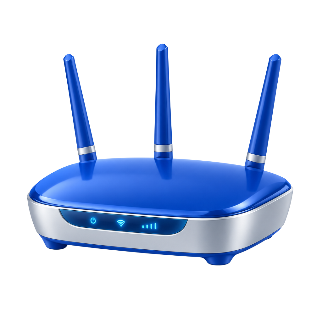 Roteador azul e prata da 777 Flash Internet